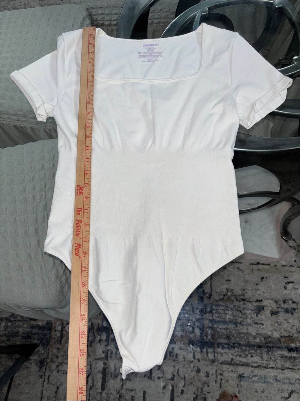 Joy spun off White Square-Neck Short-Sleeve Bodysuit with tummy control